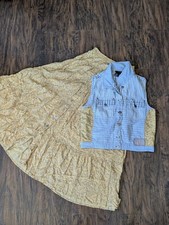 VTG Carole Little Sport Set Tiered Maxi Skirt And Vest Top 2 Pc Boho