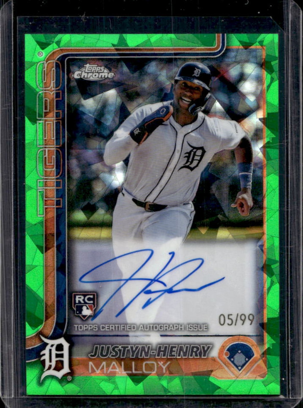 2025 Topps Chrome Sapphire Justyn-Henry Malloy Rookie Auto Green Refractor #5/99