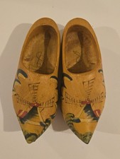 Vintage Dutch Wooden Clogs Shoes Hand Painted Windmill Made in Holland Folk Art