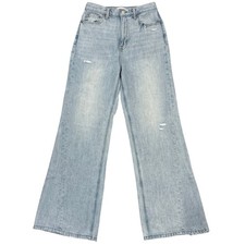 Pistola Ruby High Rise Palazzo Wide-Leg Flare Jeans 27" Light Wash Distressed