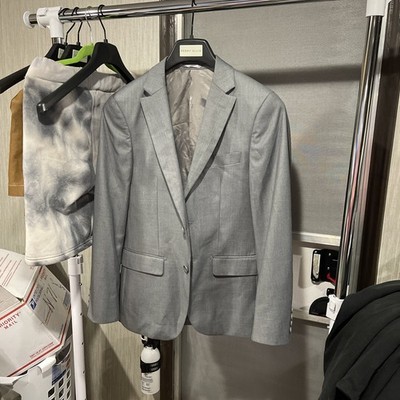 #729 Giorgio Fiorelli Gray Solid Mens 2 Btn Double-Vented Slim Fit Blazer
