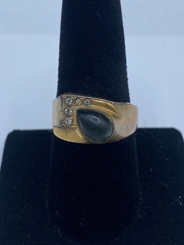 Gold Filled Smooth & Textured Teardrop Shaped Stone Size 9 Ring 5.3g