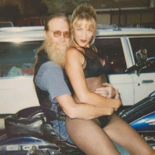 Vintage Polaroid Photo Lady Risque Bikini Man Motorcycle Sexy Found Art Snapshot