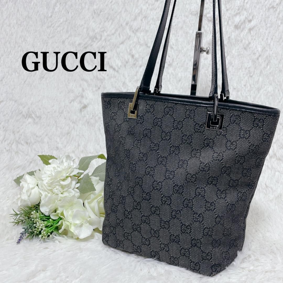 Gucci Mini Tote Bag Black GG Canvas with Silver Hardware 17x28x9cm