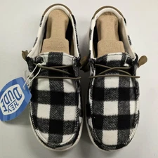 Hey Dude Women's Wendy Buffalo Plaid White/Black NIB! 2025