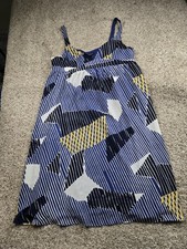 Banana Republic Dress Womens 18 Blue White Yellow Abstract Sleeveless Midi NWT