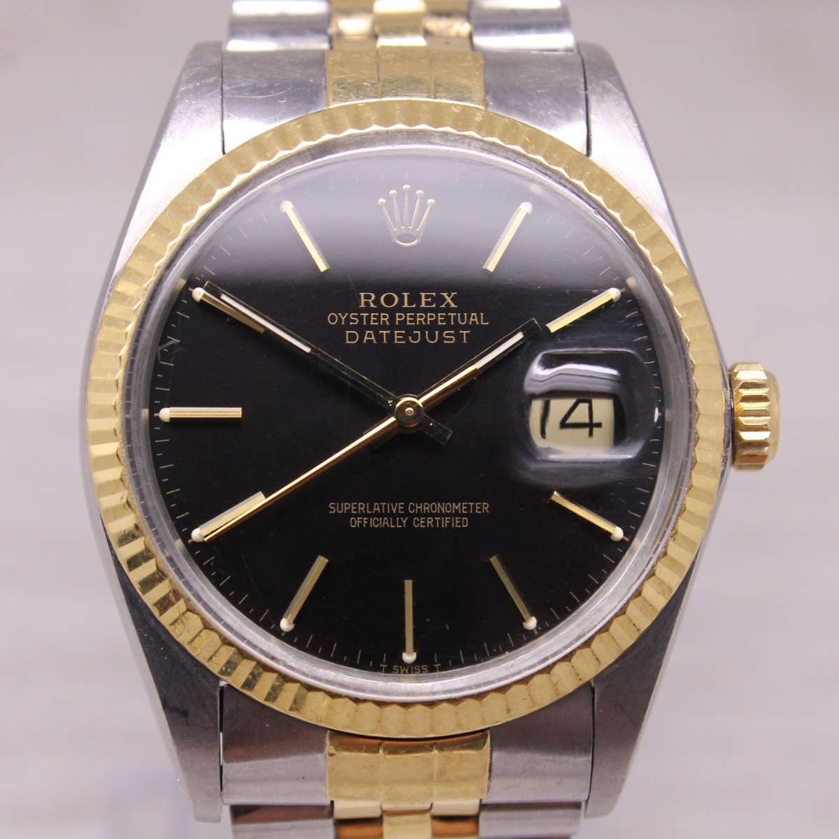 Vintage 1986 Rolex Datejust 16013 Mens Automatic 18k Steel Watch w