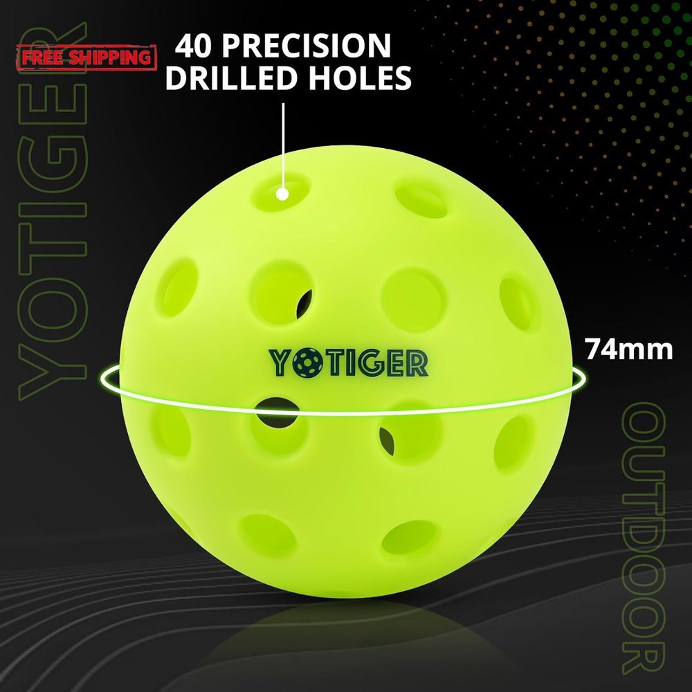 Outdoor Pickleball Balls 4 Pack or 12 Pack with 40 Holes in Green