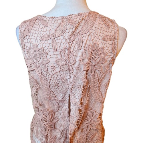 Sans Souci Pink Floral Sleeveless Split Back Blouse Juniors XL Lace Overlay Top - Picture 9 of 18