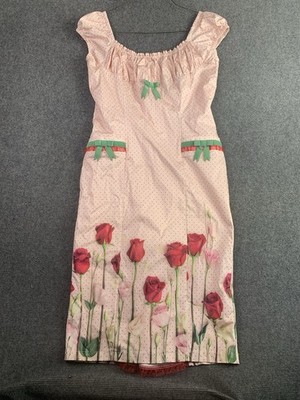 Kitten D'Amour Dress Size 14 Pink Red Roses Sleeveless Limited Edition Stretch