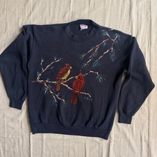 Vintage Sweatshirt Mens M Tultex Ultra Fleece 350 Cardinal Birds Made in USA 90s