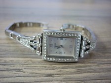VINTAGE GUESS QUARTZ DRESS WATCH WOMENS RHINESTONES SILVER TONE NEW BATTERY