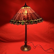 Vintage Bronze Stained Glass Lamp / Peacock Feathers / Jeweled / 24" / Flaws