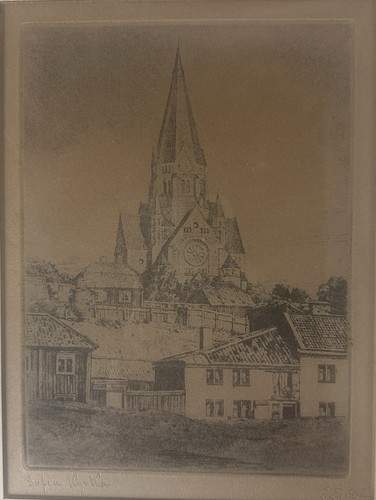 Acquaforte Erik Ekroth Sofia Kyrka Stoccolma Svezia firmata incorniciata originale anni '30 circa - Foto 2 di 9