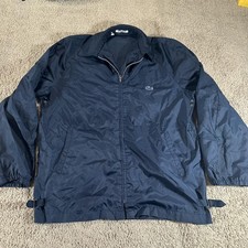 Vintage Izod Lacoste Jacket Mens Medium Blue Nylon Windbreaker Full Zip Classic