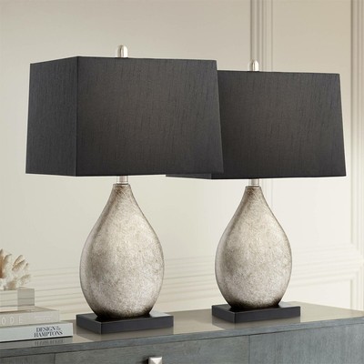 Set of 2 Modern Table Lamps Black Rectangular Shade - 13'' x