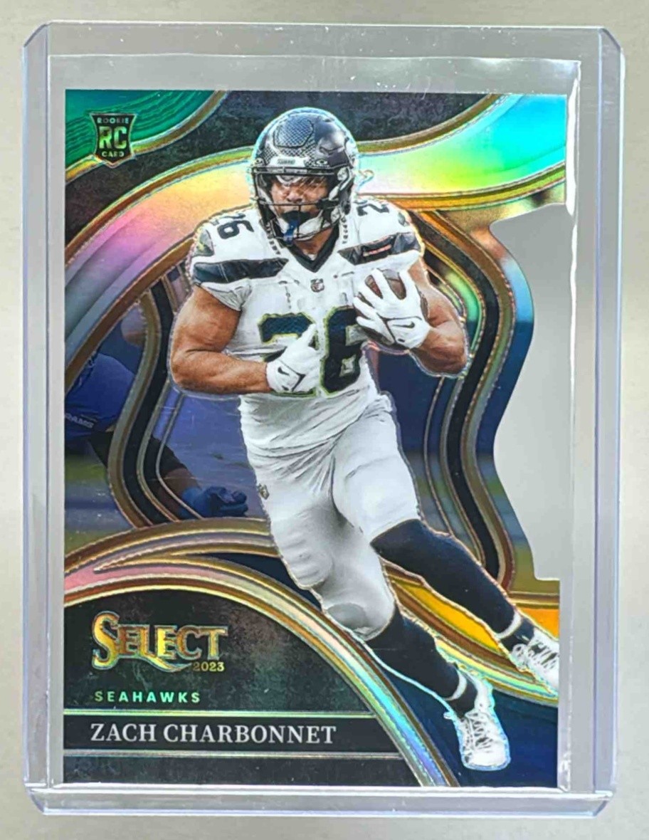 Zach Charbonnet 2023 Panini Select #202 Green and Yellow Prizm Die Cut RC Club