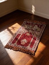 VINTAGE PRAYER RUG CARPET - NATURAL DYE - VERY SOFT - GOOD CONDITION