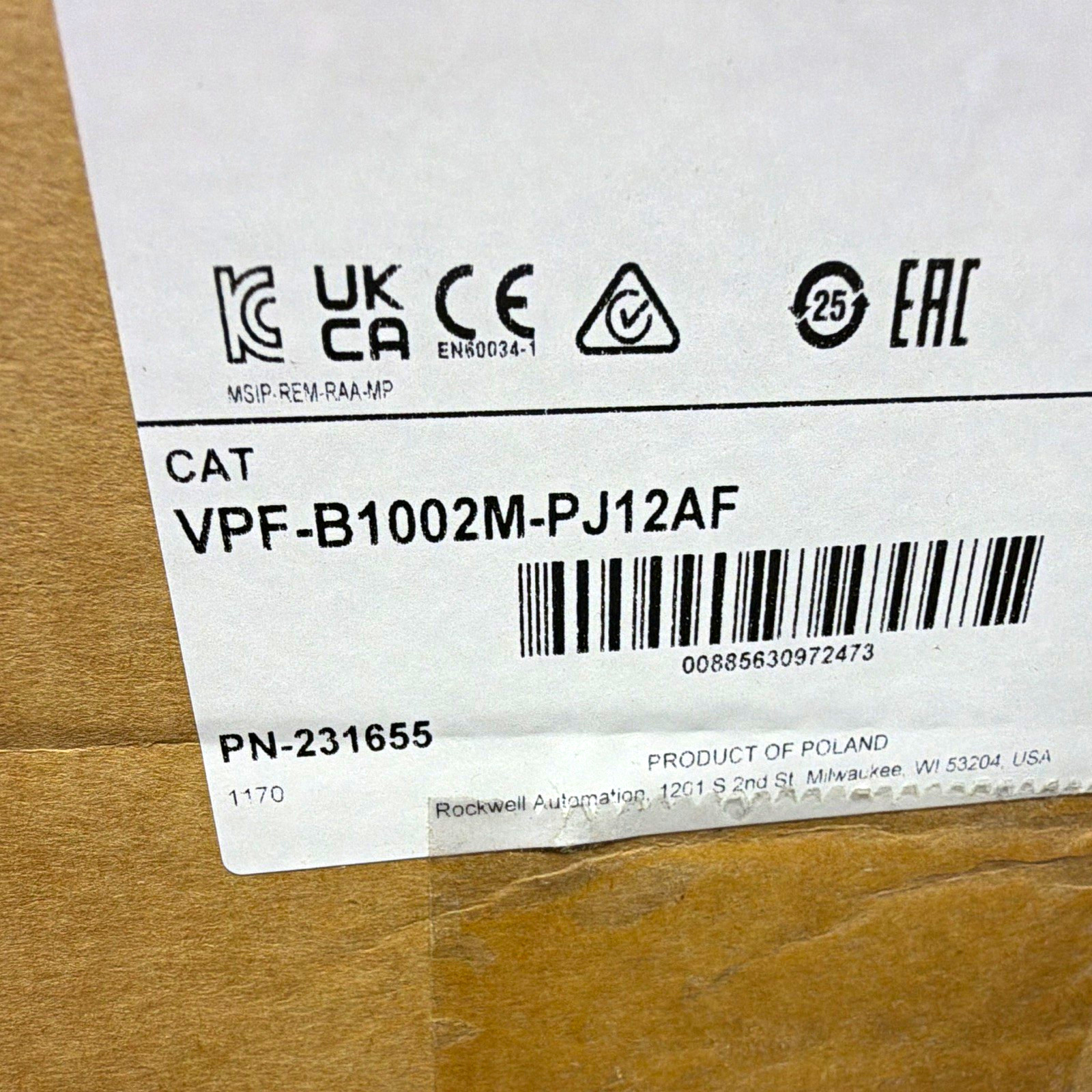 Rockwell Automation VPF-B1002M-PJ12AF Industrial Servo Motor