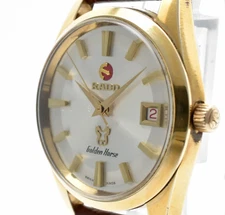 Vintage [EXC+5] RADO Golden Horse 623.3001.2 Gold 35mm AT Date Men's Watch JAPAN