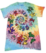 Liquid Blue Grateful Dead Tie Dye Dancing Bears T-Shirt Small Rainbow Spiral