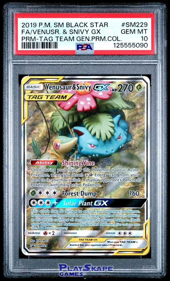 Pokemon Card PSA 10 Venusaur & Snivy GX SM229 Tag Team Promo Full Art 2019