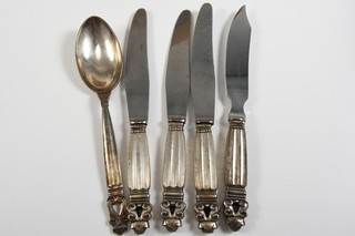 C68M48 Georg Jensen Silber 925 Besteck Messer m. Stahl Klinge