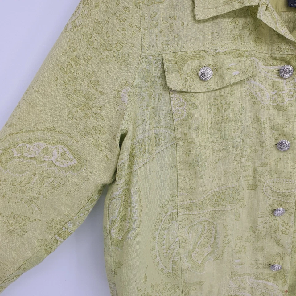 Carole Little Womens 100% Linen Green Paisley Western Button Front Jacket Sz 1X - Image 4 of 4