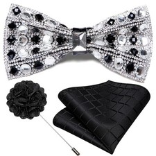 Bowties for Men Rhinestone Sequin Diamond Pre Tied with Silver Black