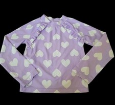 TUCKET TATE KIDS RUFFLE RASHWARD SWIMSUIT TOP IN PURPLE BETA HEARTS SIZE 3 B2
