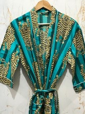Indian Block Print 100 Cotton Robe Gown Hippie Women Maxi Kimono Dress Bathrobe
