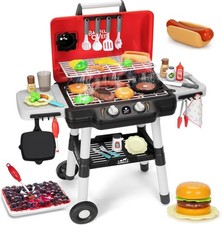 Kids Play Kitchen Toys Kids BBQ Grill Playset W/ Smoke Sound Light 2-Layer