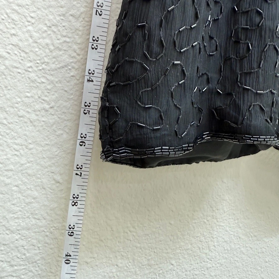 VTG Black Beaded Silk Sequin Multicolor Dress Short Sleeve Cocktail Party Sz 16 - Image 4 of 4