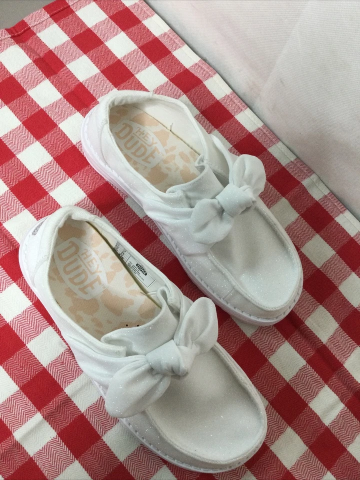 hey-dude-chicas-wendy-bow-stardust-zapatos blancos talla J3 Foto 3 de 4
