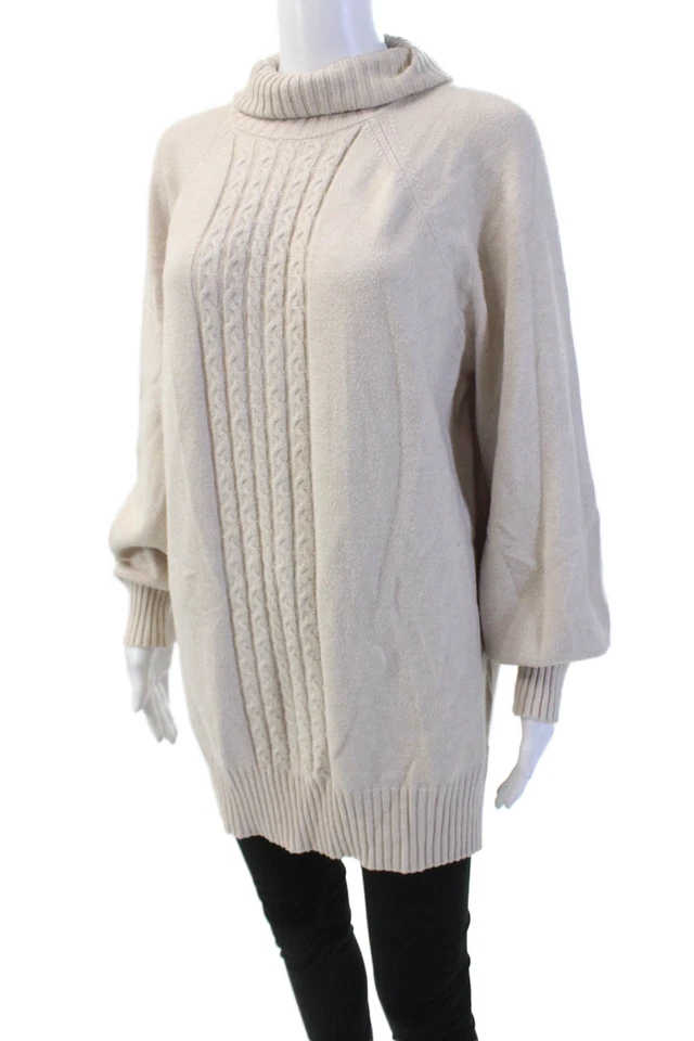 Suéter Badgley Mischka Mujer Tejido Manga Larga Cuello Alto Beige Talla XL Foto 2 de 4