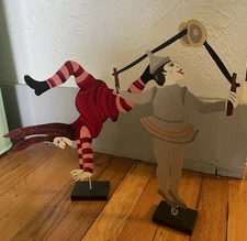 JUDIE BOMBERGER CIRQUE DU SOLEIL SIGNED SET OF 2 ~ METAL STATUES 1990 & 1998 13”