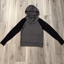 Athleta Black Grey Cowl Hoodie Pullover Jersey W/ Thumb Holes Size S EUC