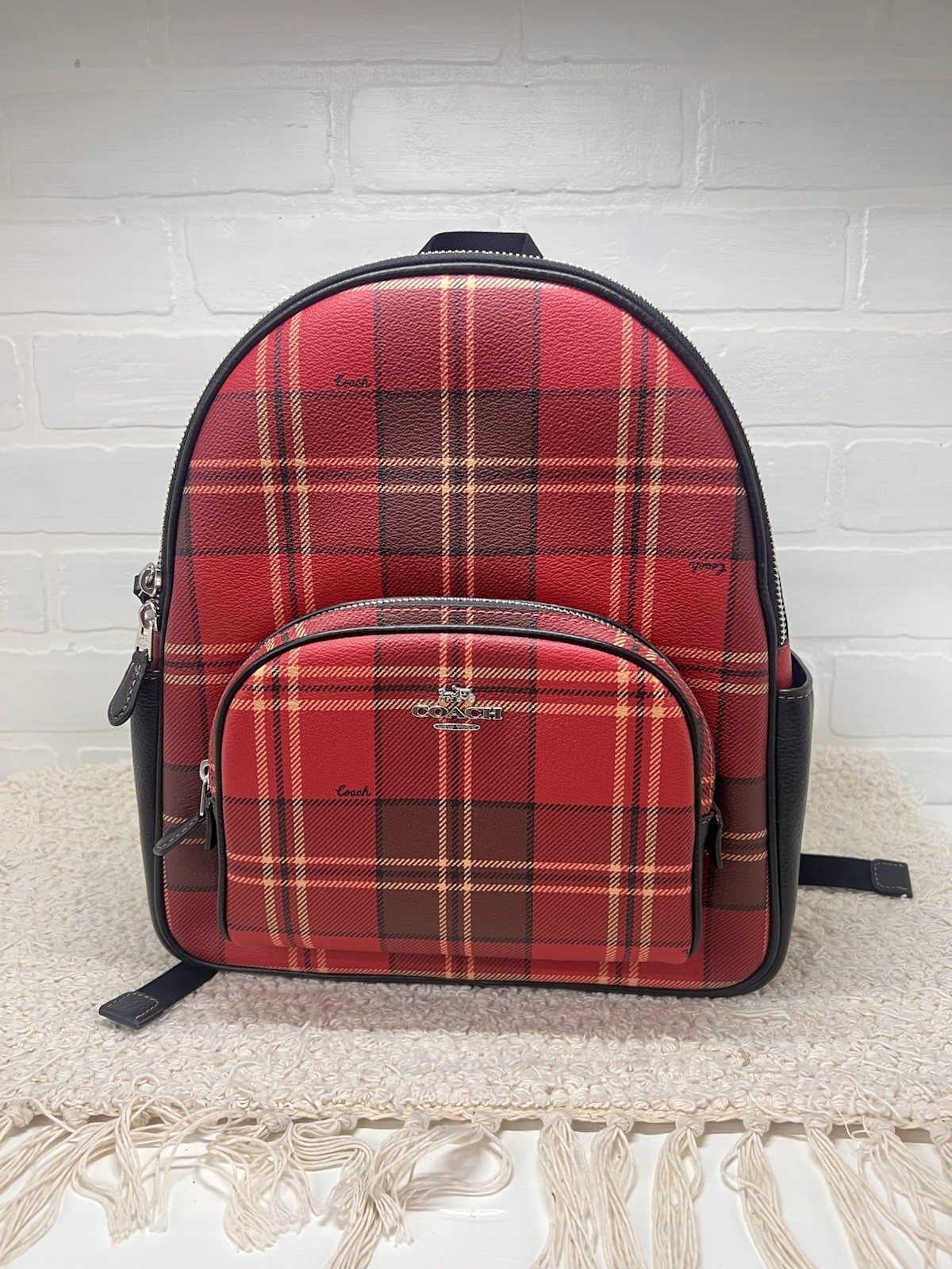 Coach Court Women’s Tartan Plaid Leather Backpack Purse 12.5