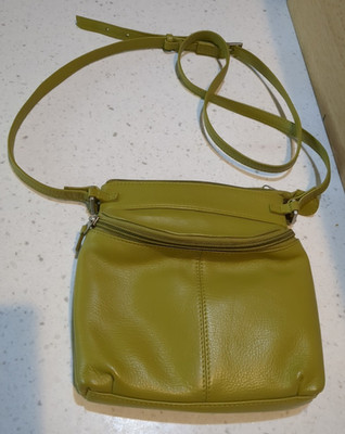 ILI Green Pebble Leather Crossbody Bag Zip Matte Silver Hardware Small Classic