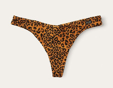PINK Victoria's Secret 91 Cotton Thong Panty Size XL Warm Brown Black Leopard