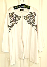 Bob Mackie Wearable Art 3X White Cardigan Jacket Black Sequins 3/4 Sleeve