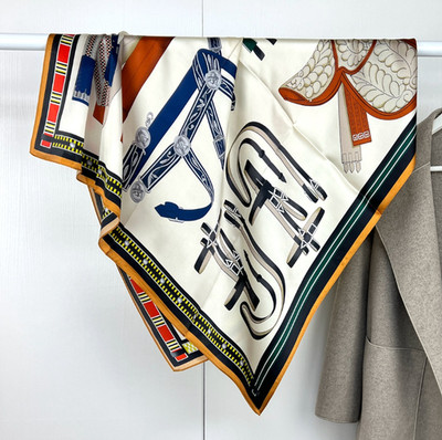 100% Mulberry Silk Scarf 88X88cm Bandana Square saddle print Women Wrap new 