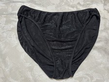 Vtg Unbranded Floral Texture Satin Hi-Cut 10/3X Black Panties 168