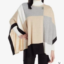 Calvin Klein One Size Geometric Colorblock Poncho Sweater with Turnlock Closure