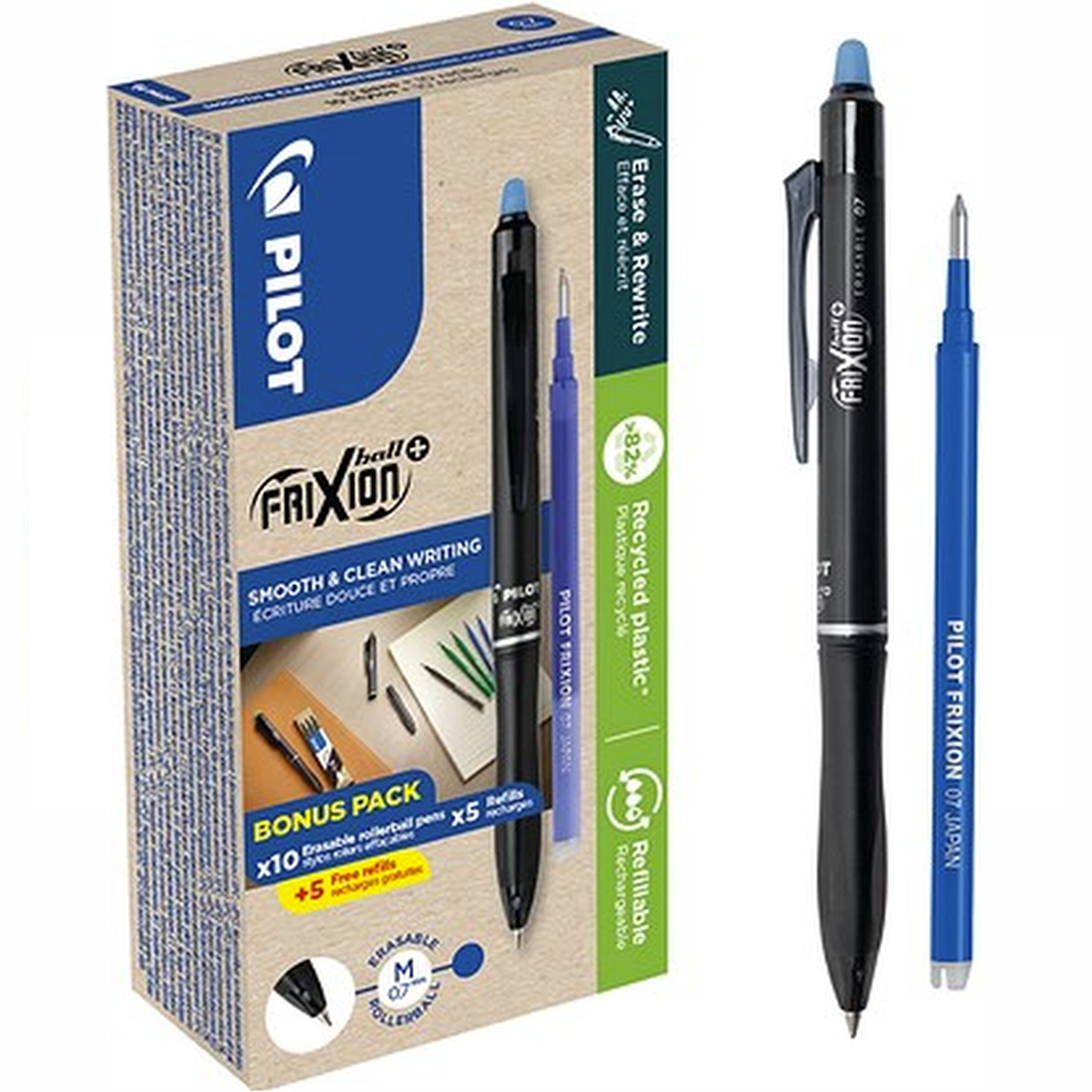 Pilot FriXion Ball Plus Rollerball Pen - Box of 20 Blue  (10 Pens + 10 Refills)