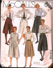 2058 Vintage McCalls SEWING Pattern Misses 1980s Culottes Skirts Dressy Casual