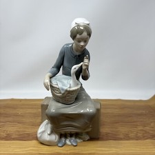 NAO by Llardo Figurine Girl with Goose Sitting Basket Large Collectible