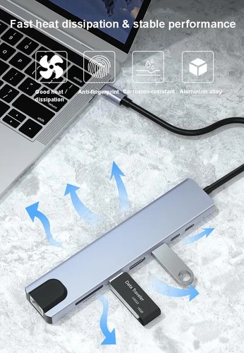 USB-C Hub 8-IN-1 Adapter 4K HDMI USB 3.0 LAN RJ45 Ethernet Micro SD Kartenleser - Bild 11 von 13