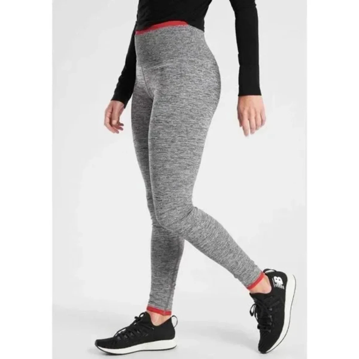 ATHLETA Heather Gray Red Andes Seamless Athletic Leggings Pants