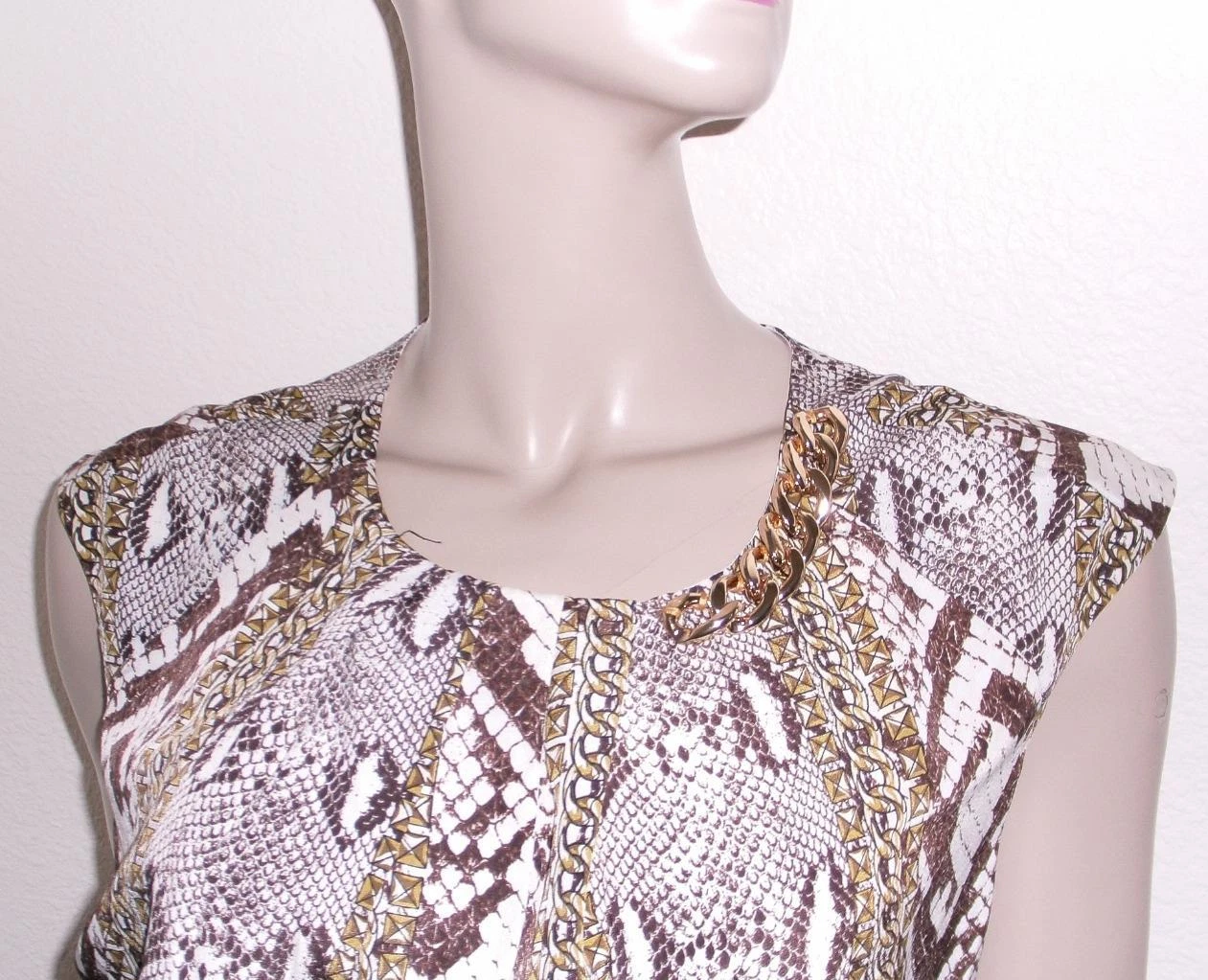 Abito Michael Kors nuovo con etichette stampa serpente catena oro georgette cambio $225